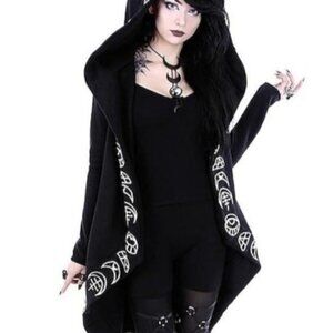 New Long Gothic Jacket w/ oversized hood All Seeing Moon  Witchy Gothic L XL
